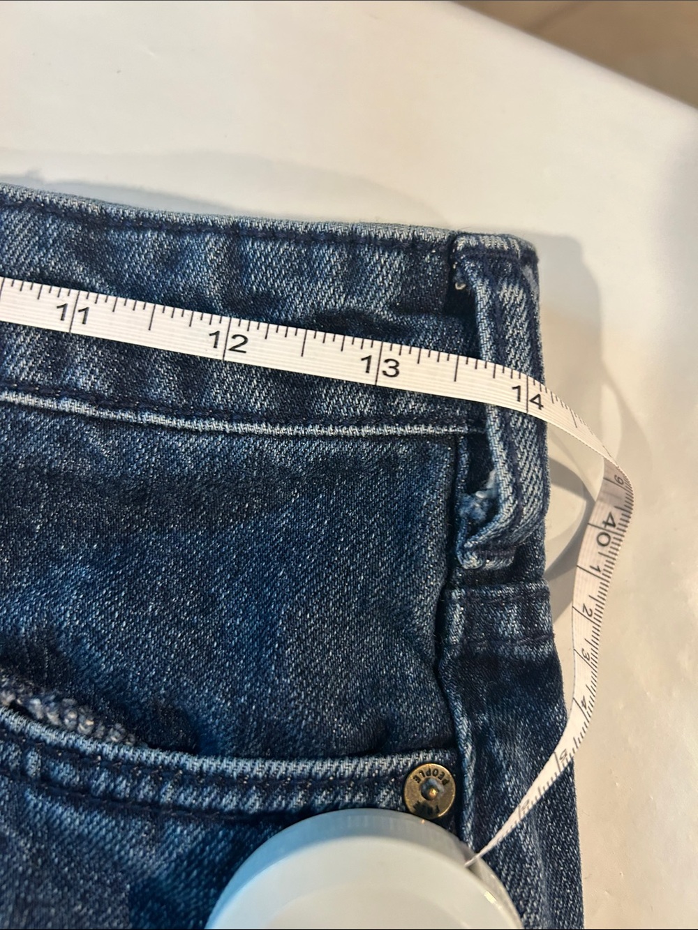 FREE PEOPLE Denim Mini Skirt in Washed Blue DISTRESSED HEM - Picture 7 of 9